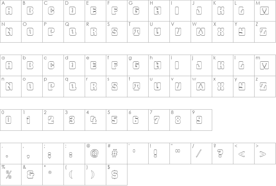 FZ UNIQUE 32 HOLLOW font character map preview