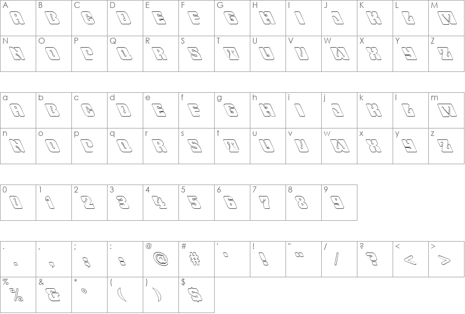 FZ UNIQUE 32 HOLLOW LEFTY font character map preview