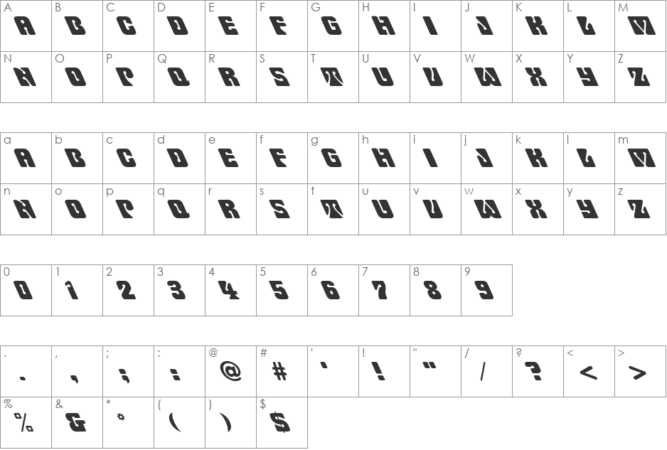 FZ UNIQUE 32 LEFTY font character map preview