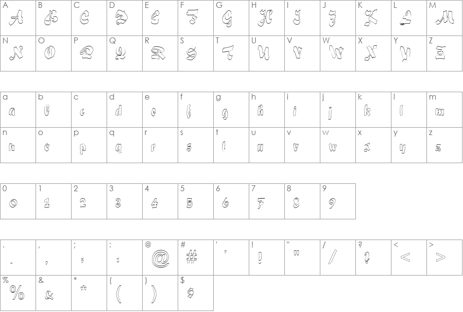 FZ UNIQUE 33 HOLLOW font character map preview