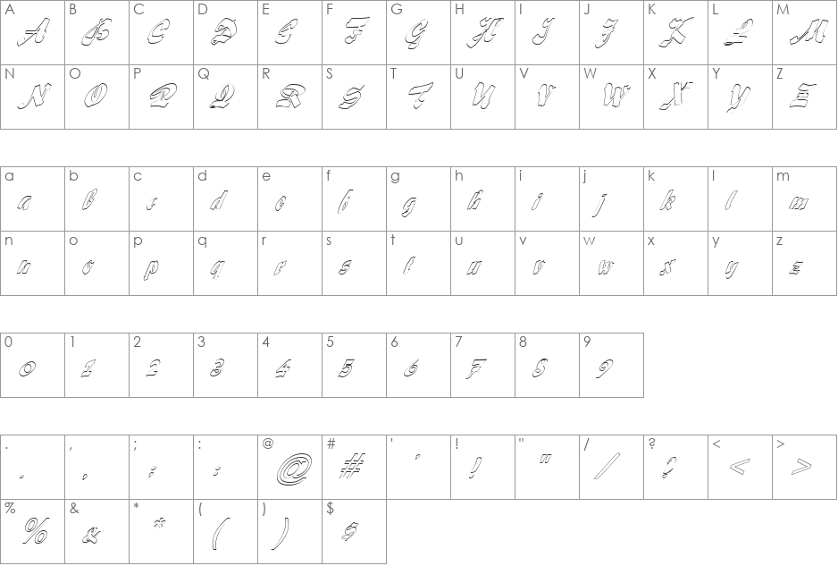 FZ UNIQUE 33 HOLLOW ITALIC font character map preview