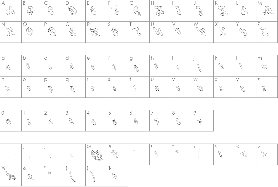 FZ UNIQUE 33 HOLLOW LEFTY font character map preview