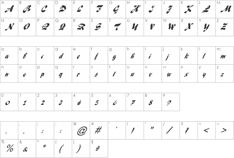 FZ UNIQUE 33 ITALIC font character map preview