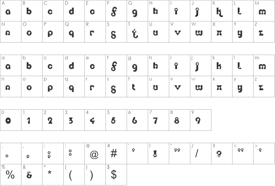 FZ UNIQUE 34 font character map preview