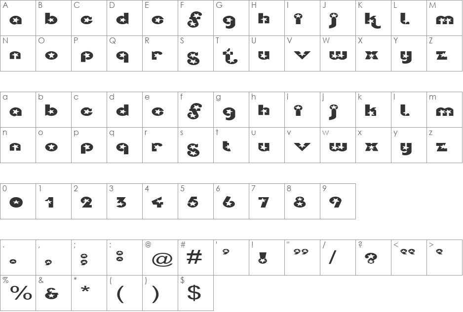 FZ UNIQUE 34 EX font character map preview