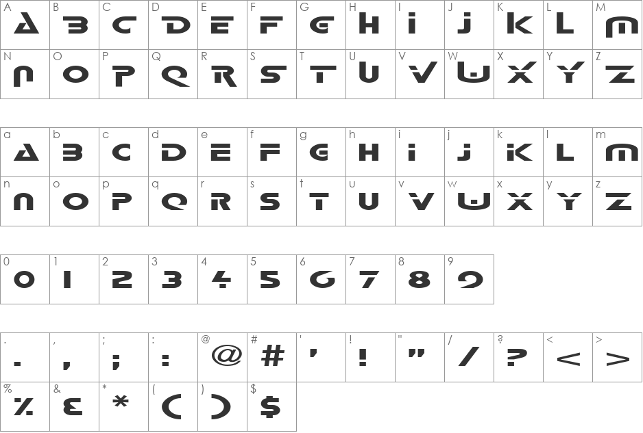 FZ UNIQUE 35 EX font character map preview