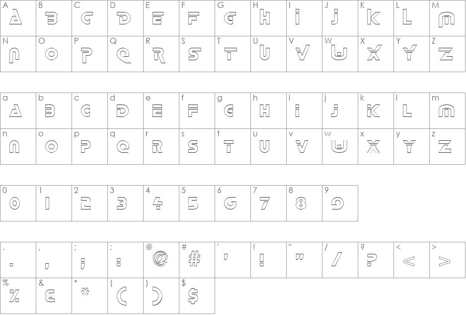FZ UNIQUE 35 HOLLOW font character map preview