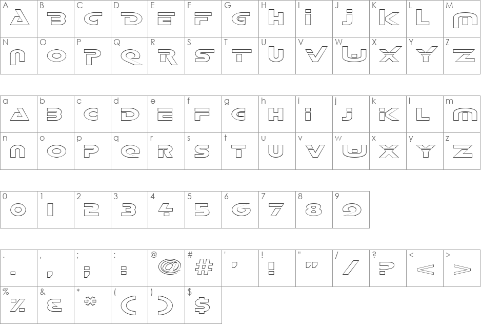 FZ UNIQUE 35 HOLLOW EX font character map preview