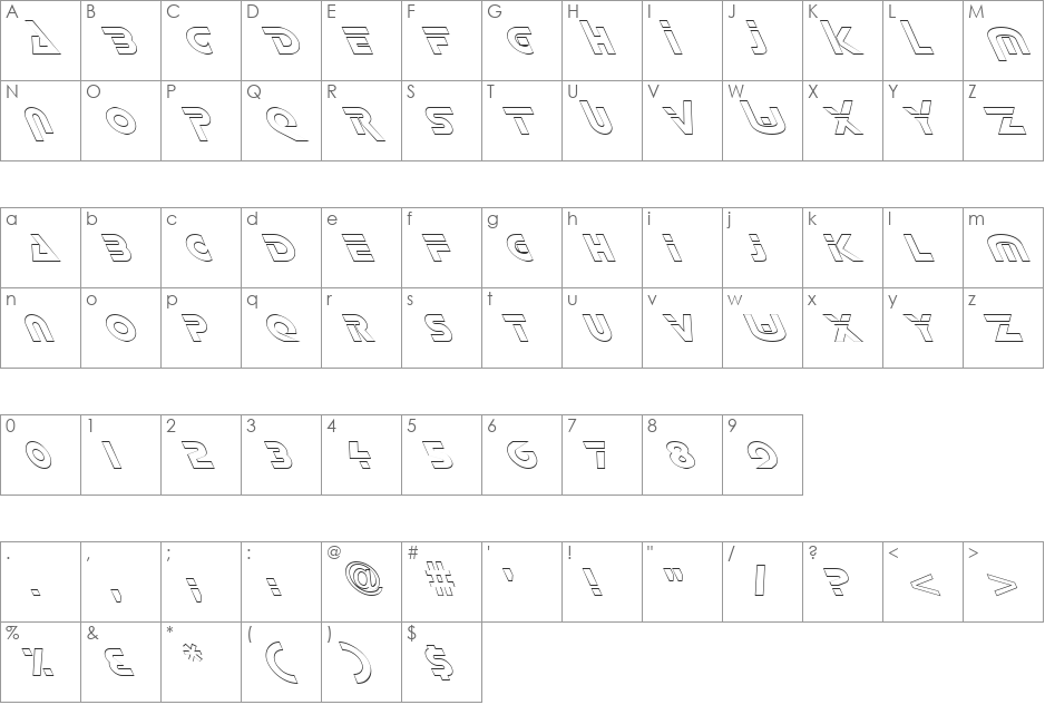 FZ UNIQUE 35 HOLLOW LEFTY font character map preview