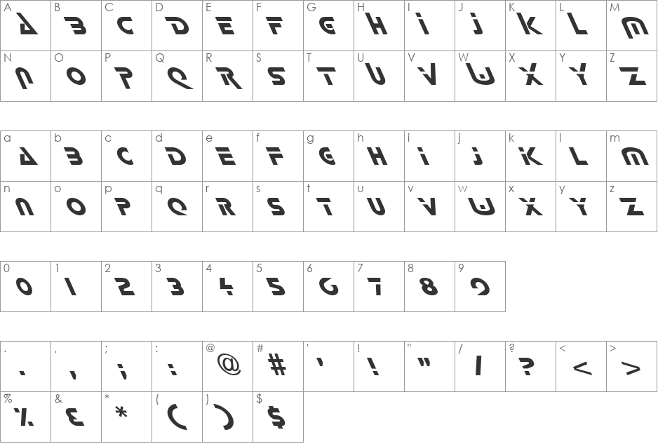 FZ UNIQUE 35 LEFTY font character map preview