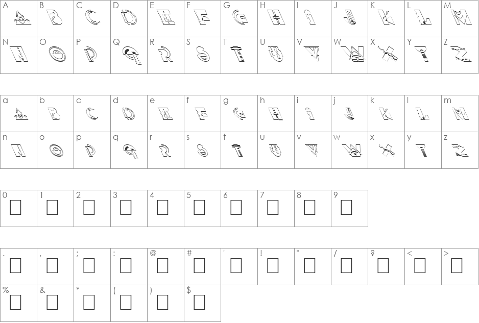 FZ UNIQUE 36 HOLLOW LEFTY font character map preview