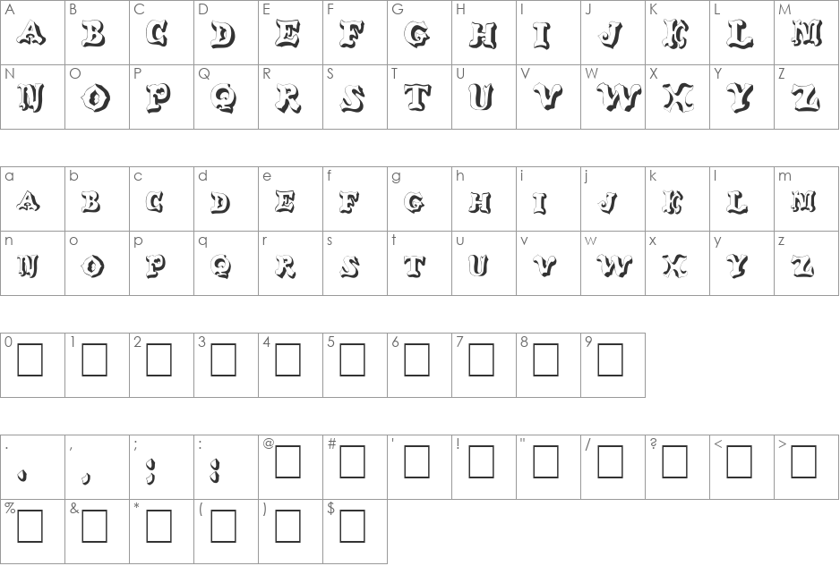 FZ UNIQUE 37 font character map preview