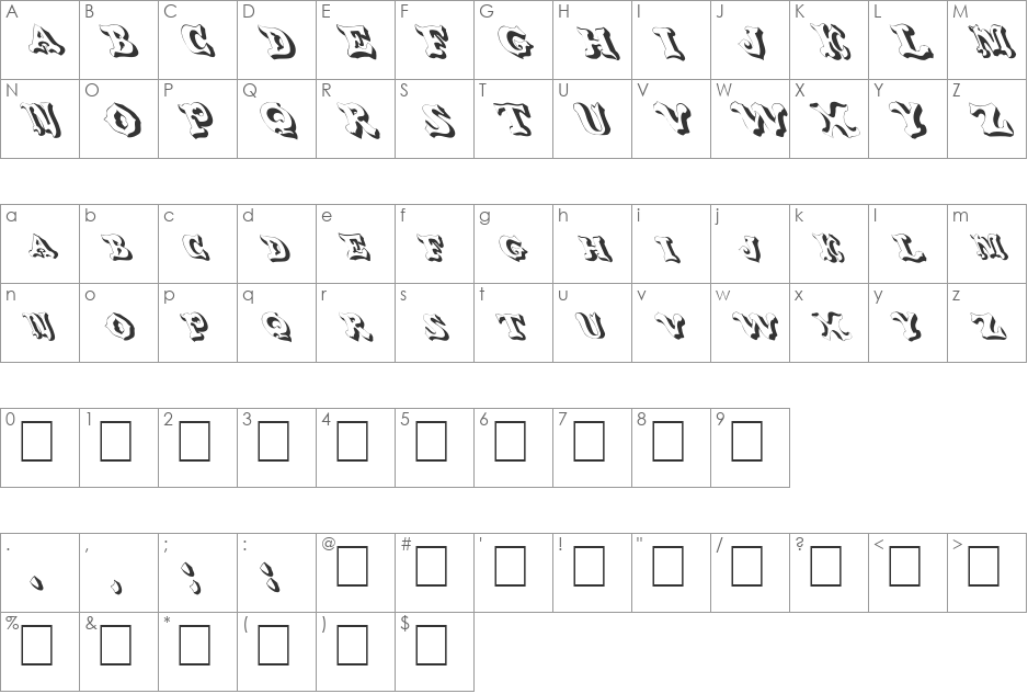 FZ UNIQUE 37 LEFTY font character map preview