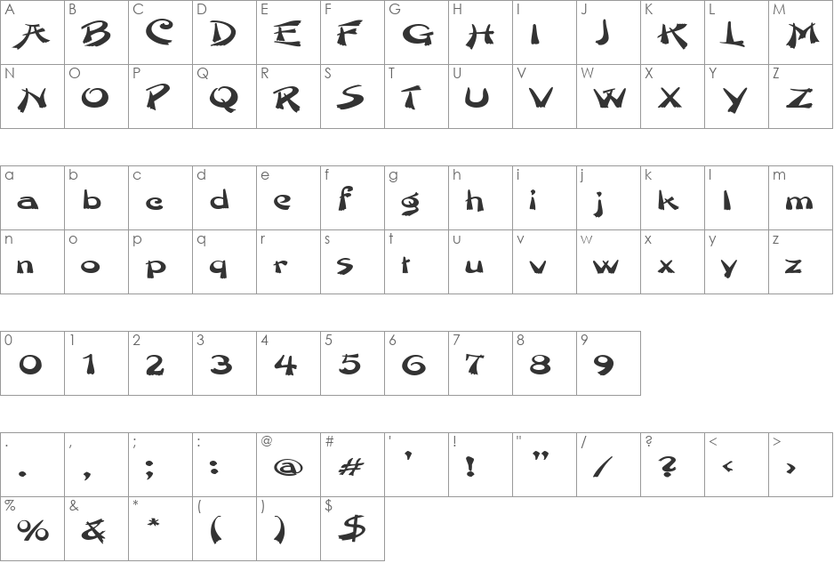 FZ UNIQUE 38 EX font character map preview