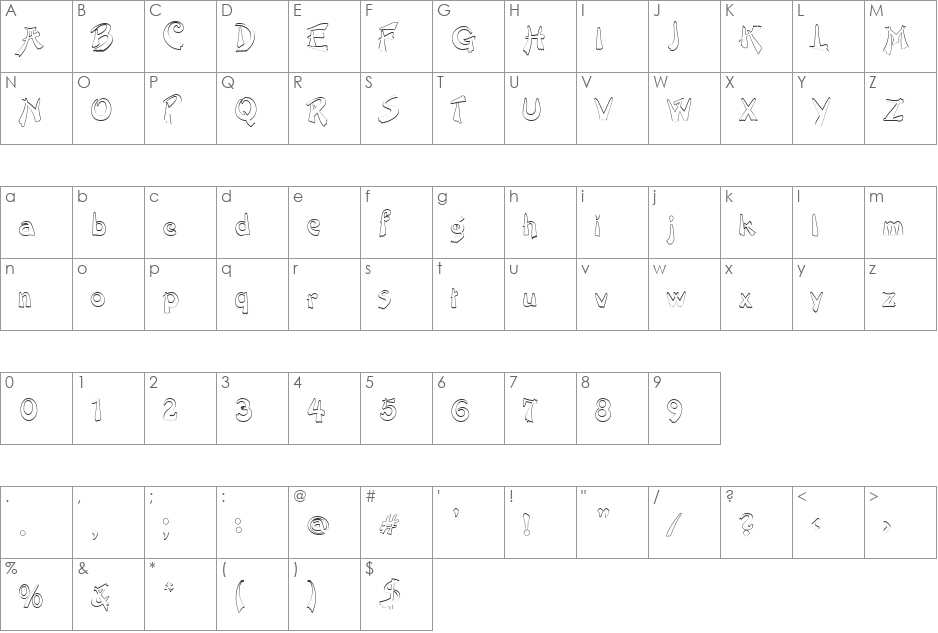 FZ UNIQUE 38 HOLLOW font character map preview