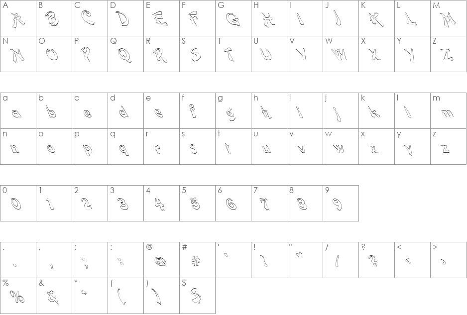 FZ UNIQUE 38 HOLLOW LEFTY font character map preview