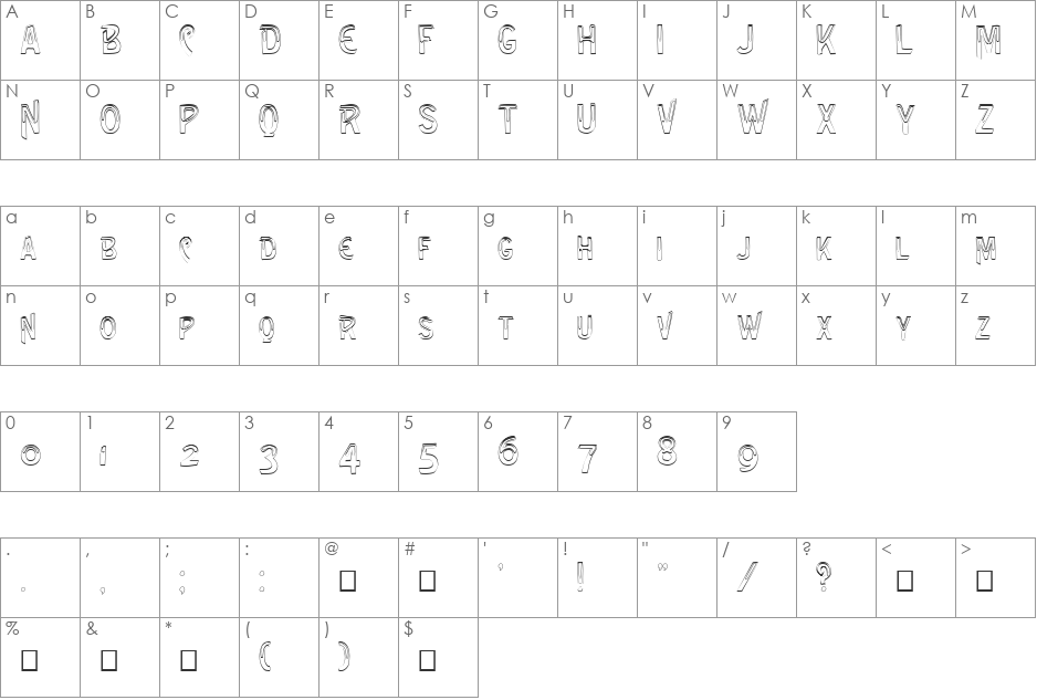 FZ UNIQUE 4 HOLLOW font character map preview