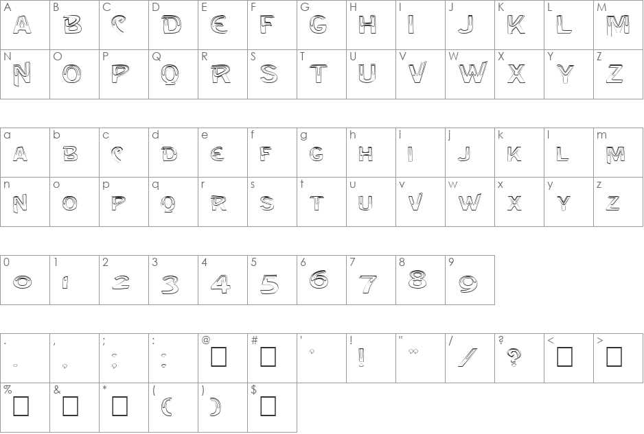 FZ UNIQUE 4 HOLLOW EX font character map preview