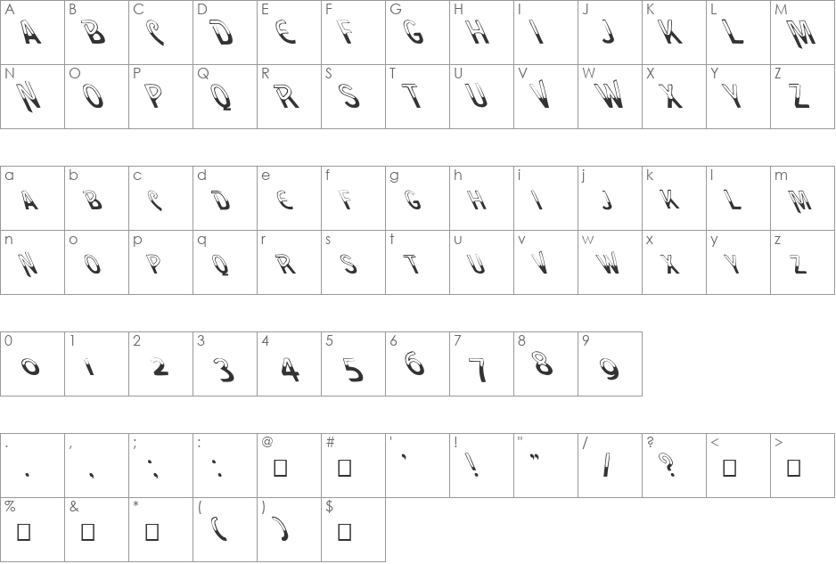 FZ UNIQUE 4 LEFTY font character map preview