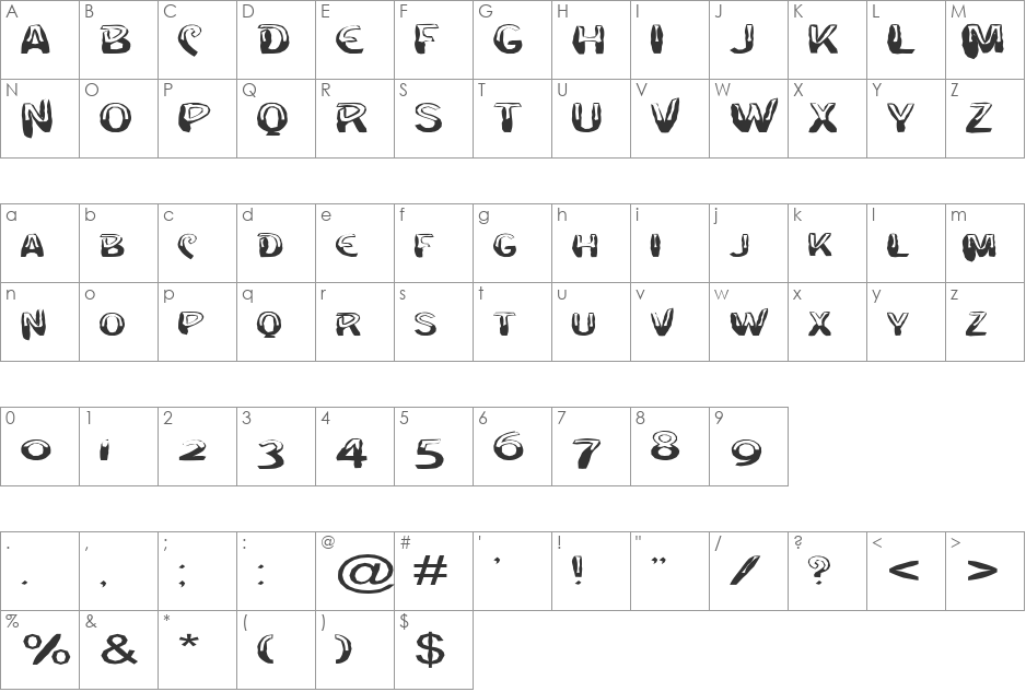 FZ UNIQUE 4 MANGLED EX font character map preview