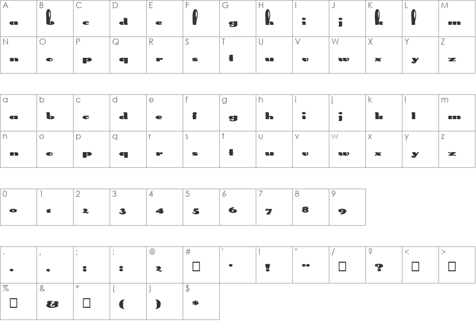 FZ UNIQUE 41 EX font character map preview