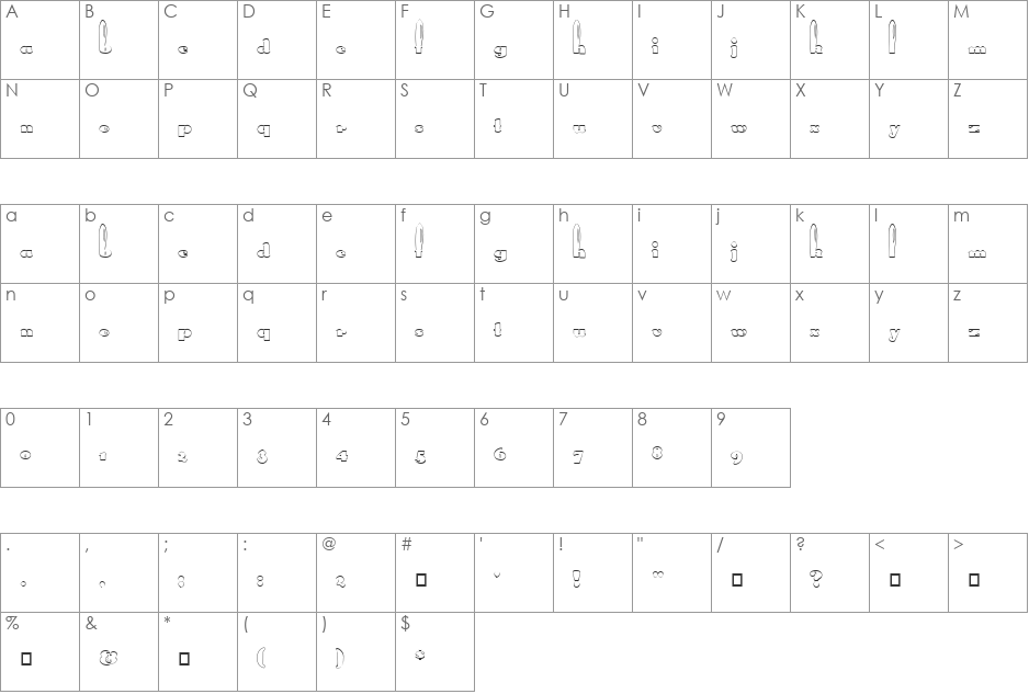 FZ UNIQUE 41 HOLLOW font character map preview