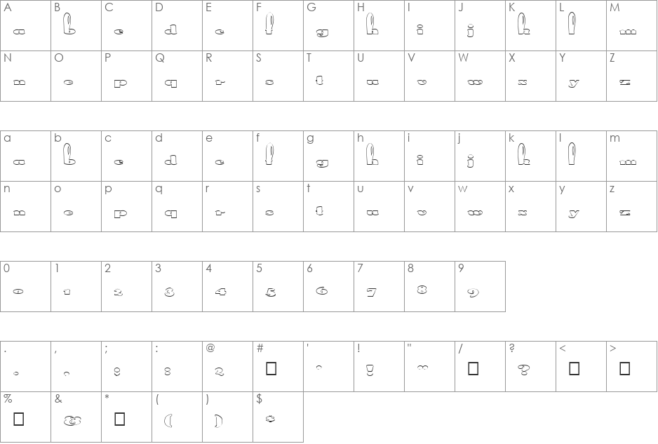 FZ UNIQUE 41 HOLLOW EX font character map preview