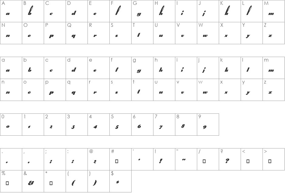 FZ UNIQUE 41 ITALIC font character map preview
