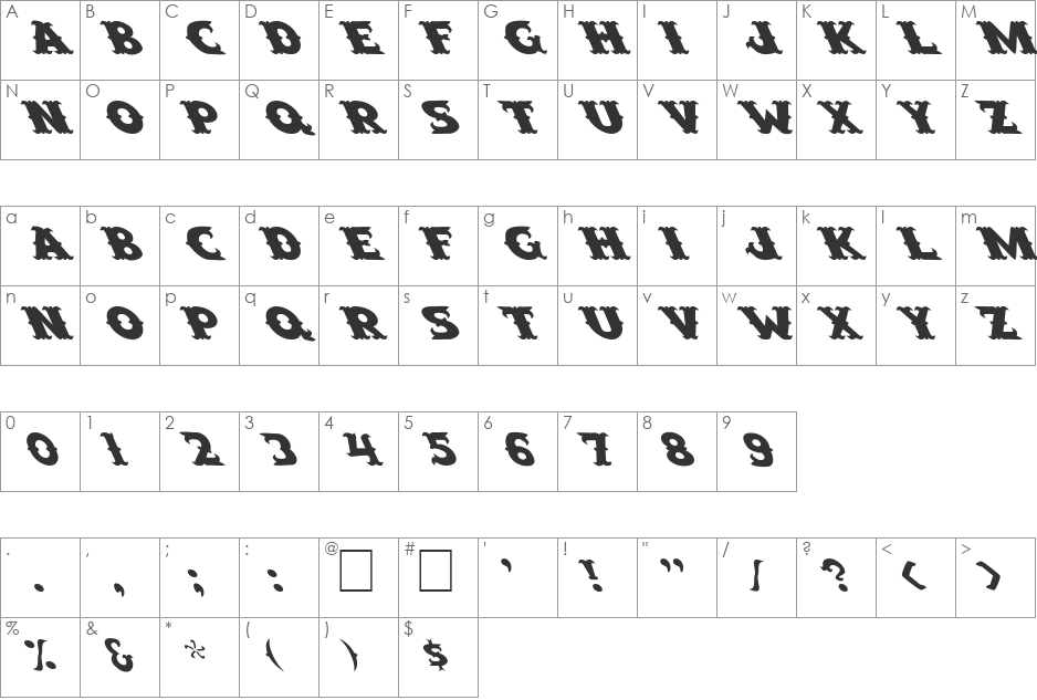 FZ UNIQUE 42 LEFTY font character map preview