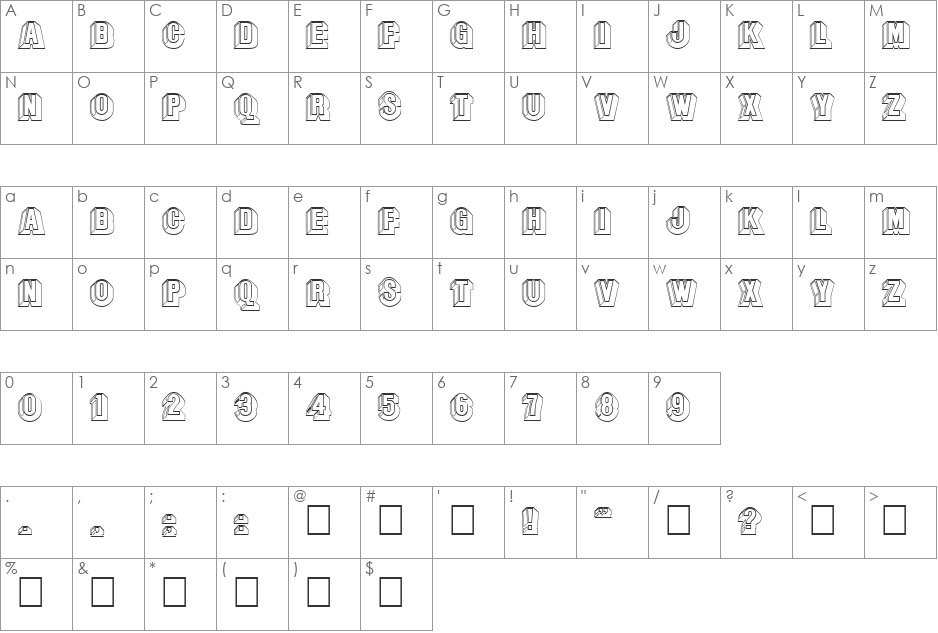 FZ UNIQUE 43 HOLLOW font character map preview