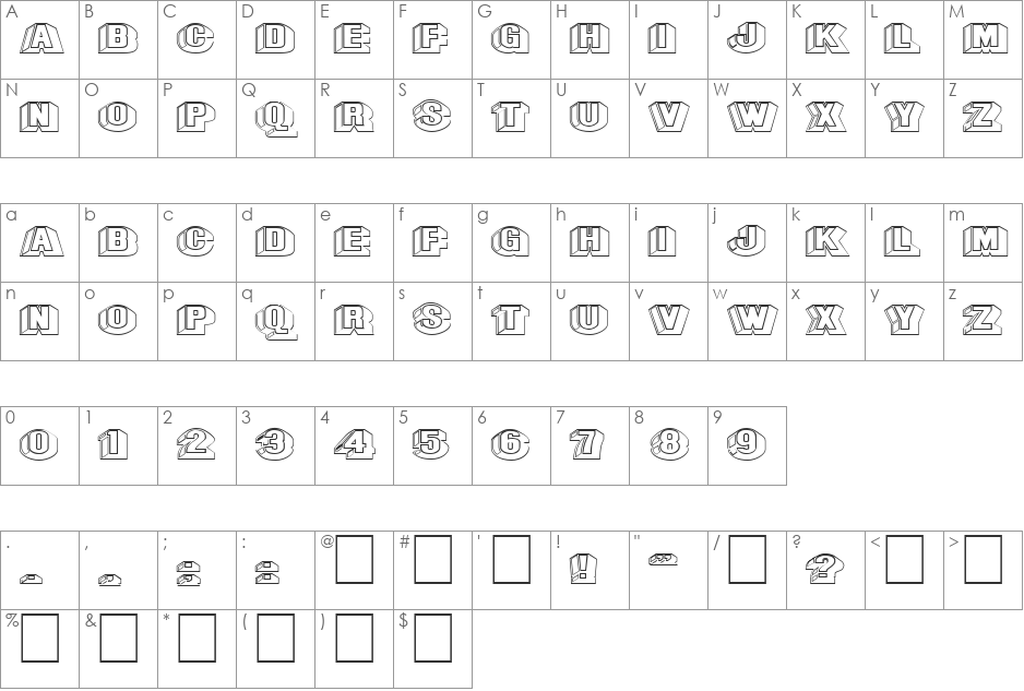 FZ UNIQUE 43 HOLLOW EX font character map preview