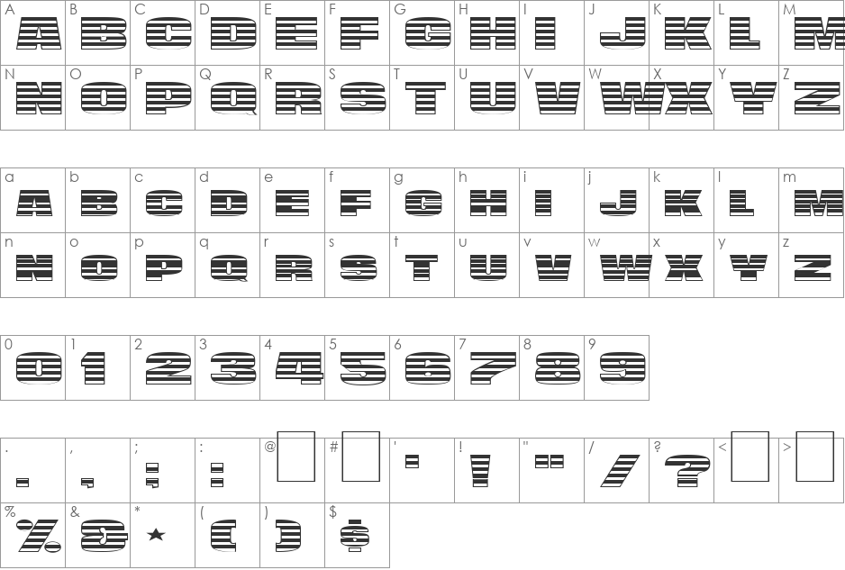 FZ UNIQUE 45 EX font character map preview