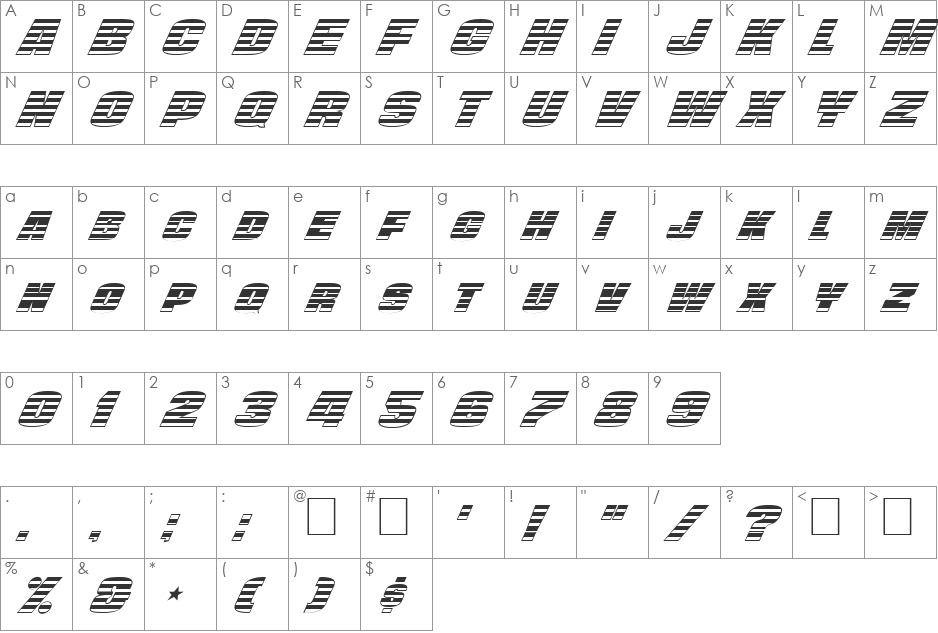 FZ UNIQUE 45 ITALIC font character map preview