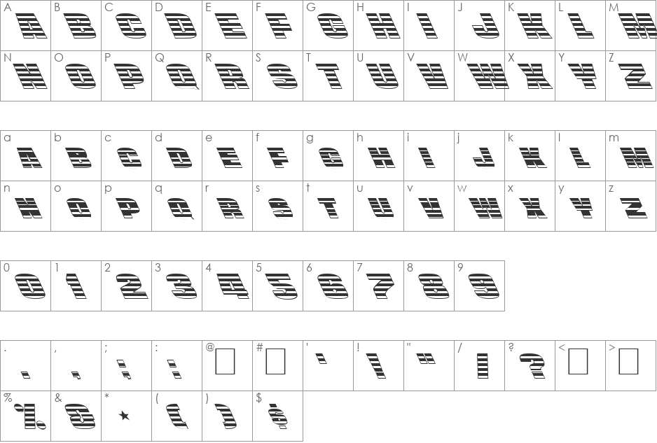 FZ UNIQUE 45 LEFTY font character map preview