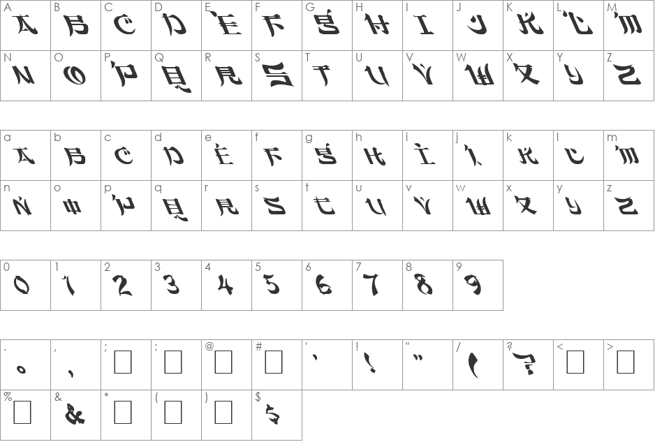 FZ UNIQUE 46 LEFTY font character map preview