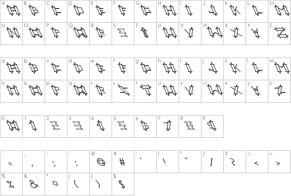 FZ UNIQUE 47 LEFTY font character map preview