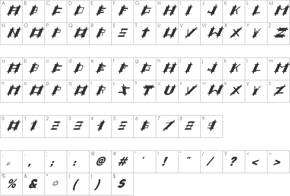 FZ UNIQUE 48 ITALIC font character map preview