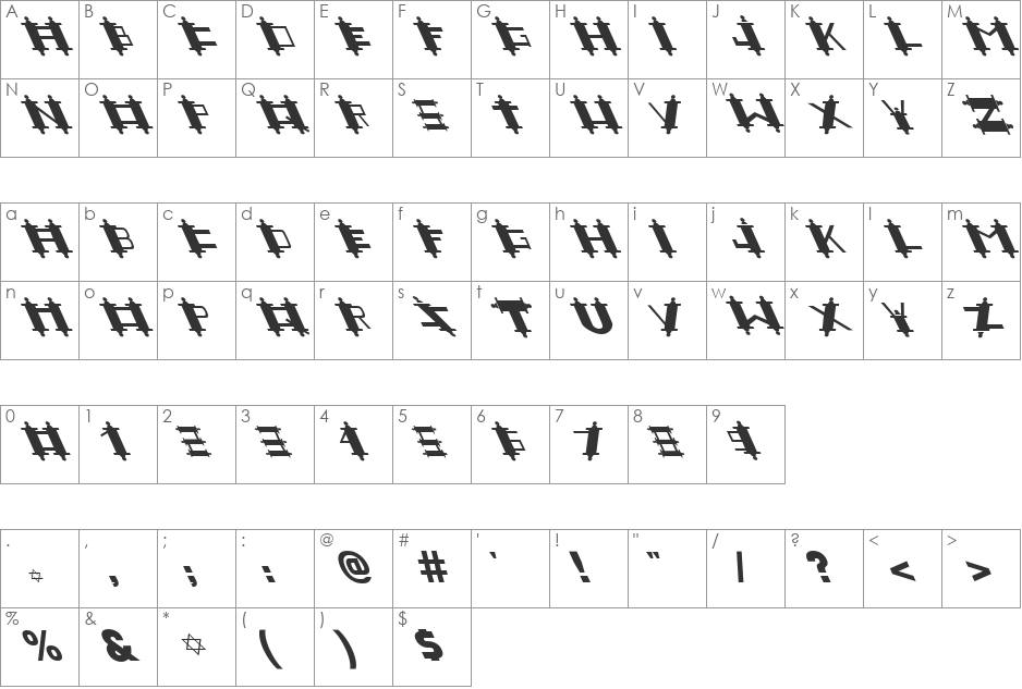 FZ UNIQUE 48 LEFTY font character map preview