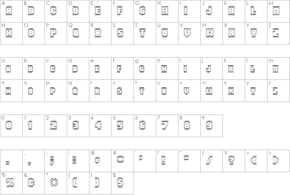 FZ UNIQUE 49 HOLLOW font character map preview