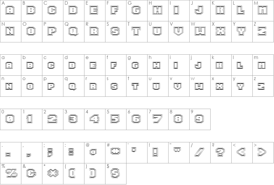 FZ UNIQUE 49 HOLLOW EX font character map preview