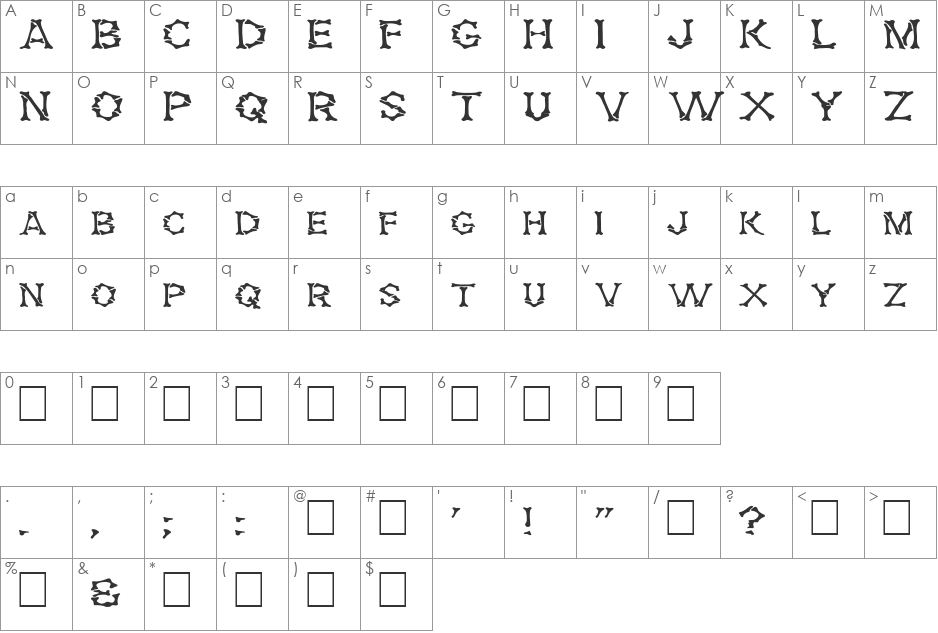 FZ UNIQUE 5 EX font character map preview