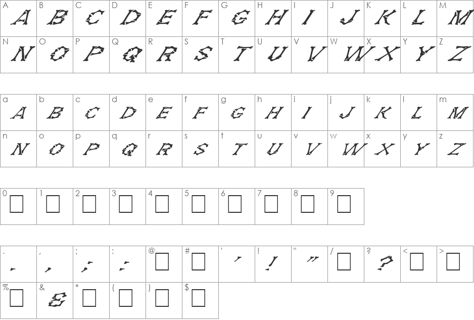 FZ UNIQUE 5 ITALIC font character map preview