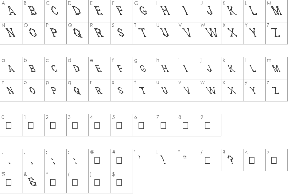 FZ UNIQUE 5 LEFTY font character map preview