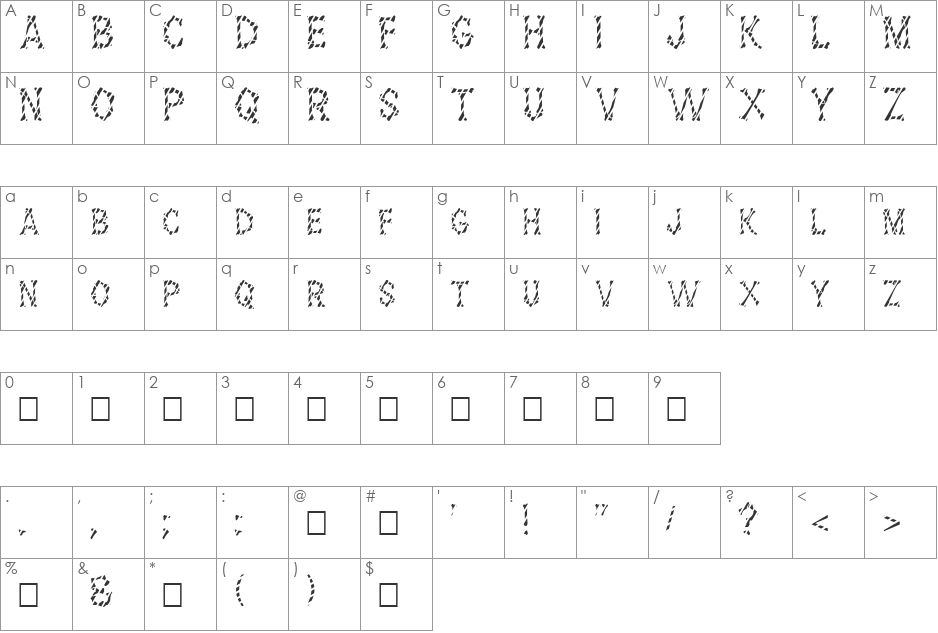 FZ UNIQUE 5 STRIPED font character map preview