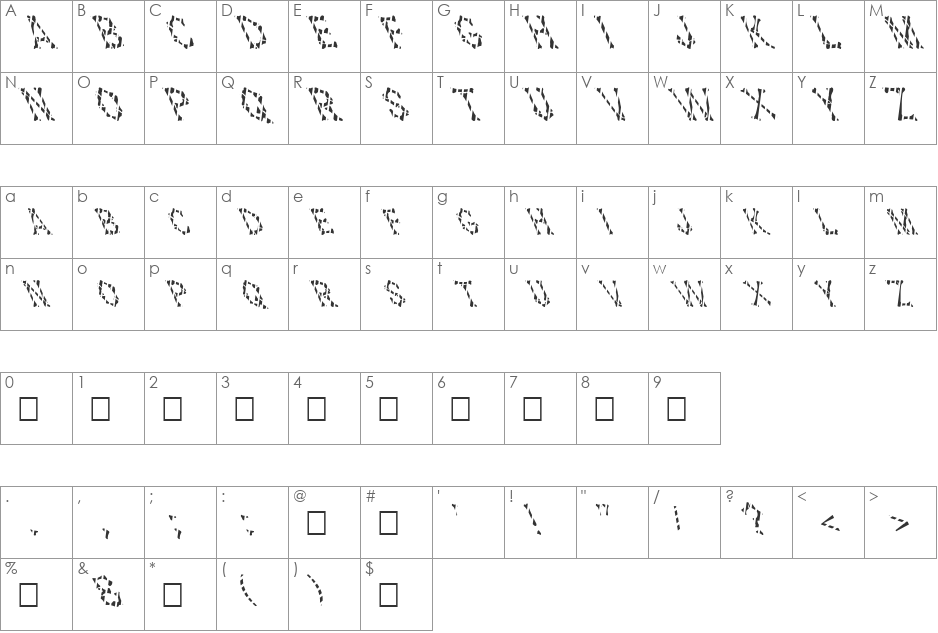 FZ UNIQUE 5 STRIPED LEFTY font character map preview