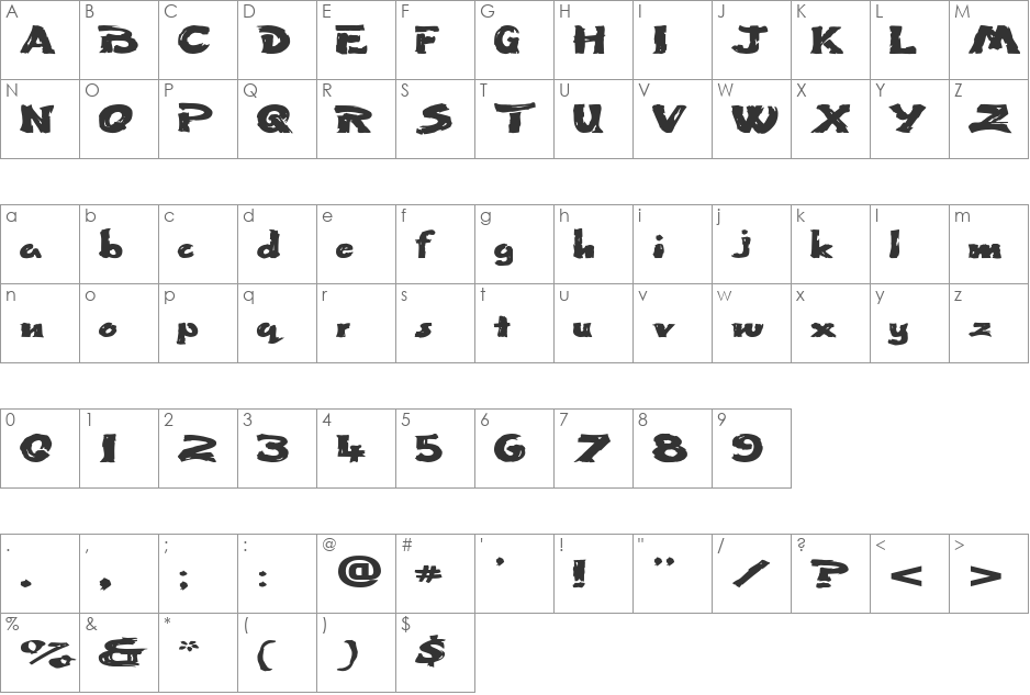 FZ UNIQUE 50 EX font character map preview