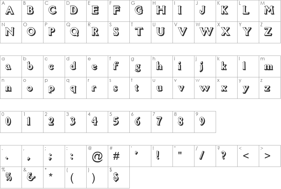 FZ UNIQUE 53 font character map preview