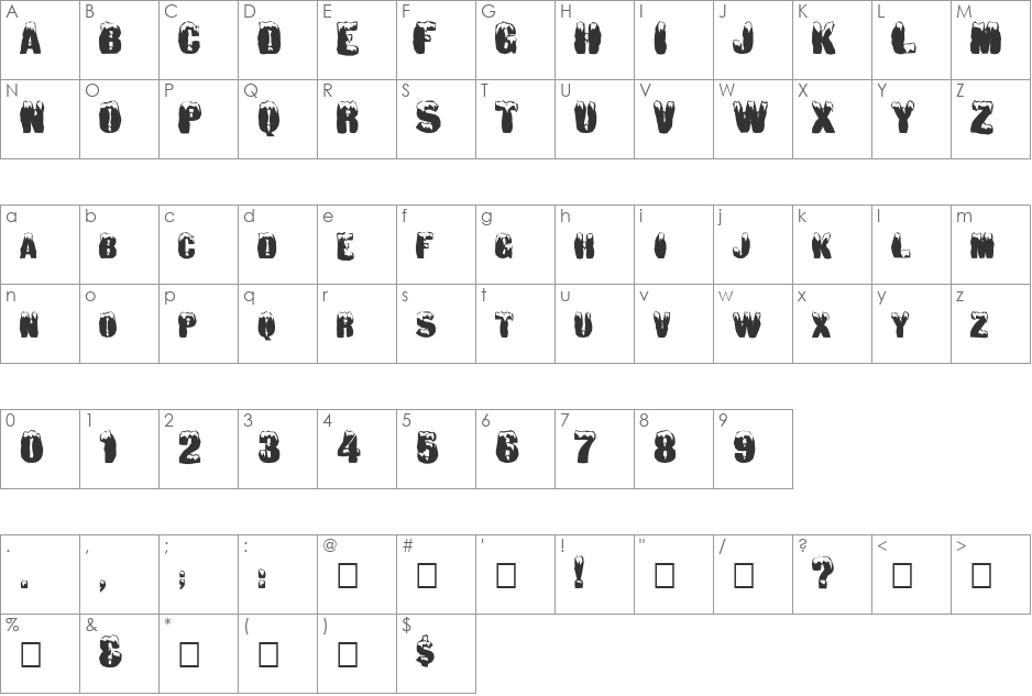 FZ UNIQUE 6 MANGLED font character map preview