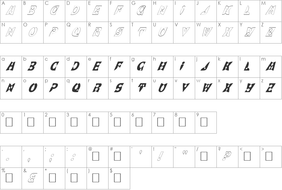FZ UNIQUE 7 ITALIC font character map preview