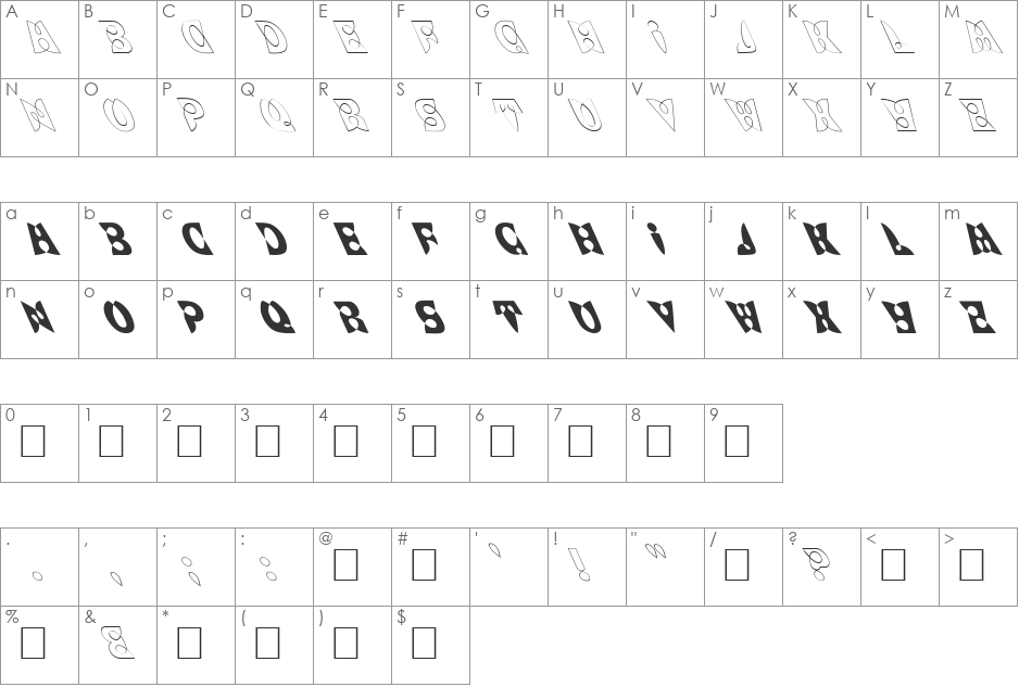 FZ UNIQUE 7 LEFTY font character map preview